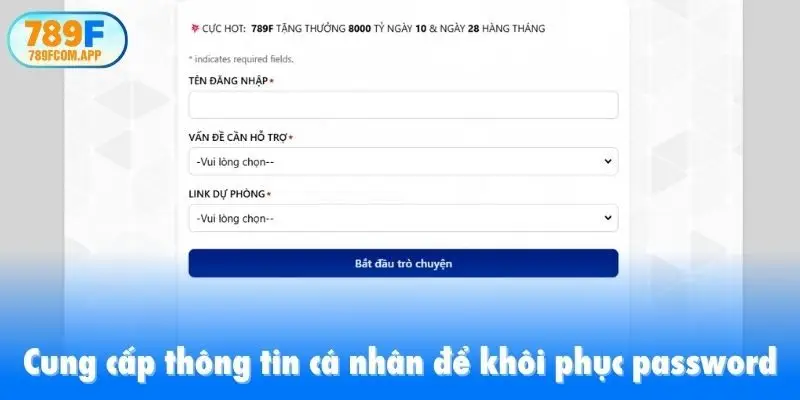Cung cấp thông tin cá nhân để khôi phục password
